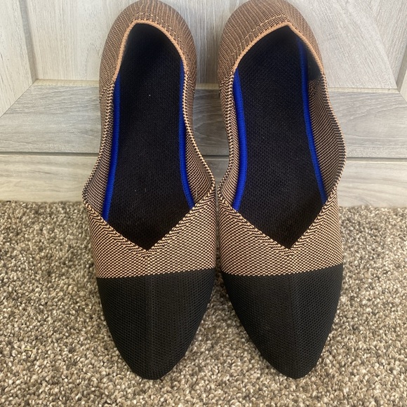 Pointed Toe Ballet Flats Size 38 Camel Captoe Woven Fabric Upper Slip On - Picture 5 of 6